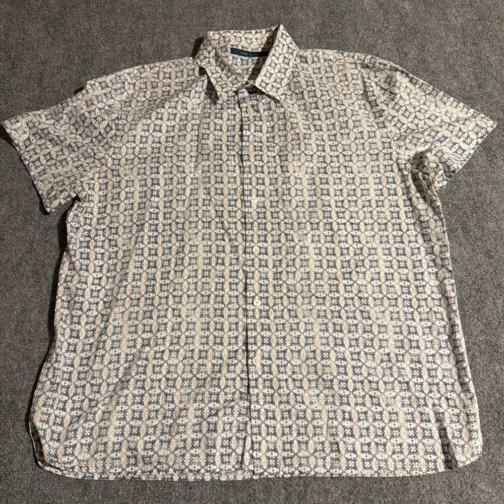 Perry Ellis Shirt Mens XL White Button Front Shorts Sleeve 100% Cotton